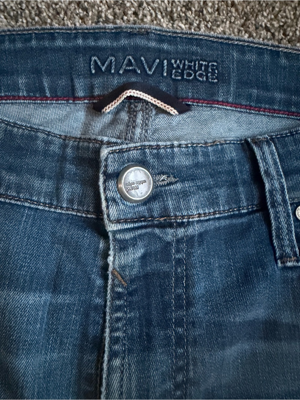 Mavi Slim Men's Blue Denim Jeans - White Edge Detail- 36x32